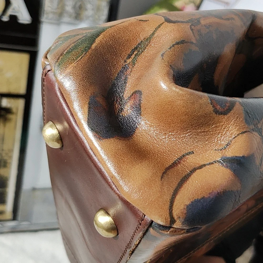 Patricia Nash Floral Painted Leather Satchel in Tan, Brown, Green, Red - Picture 11 of 15